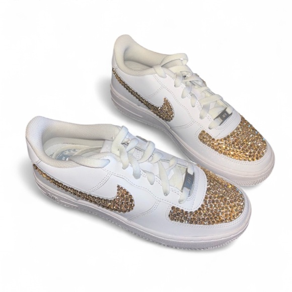 Nike Air Force 1’s Low Tops All Sizes Light Gold Luxe Crystals Ticks New In Box - Picture 6 of 8